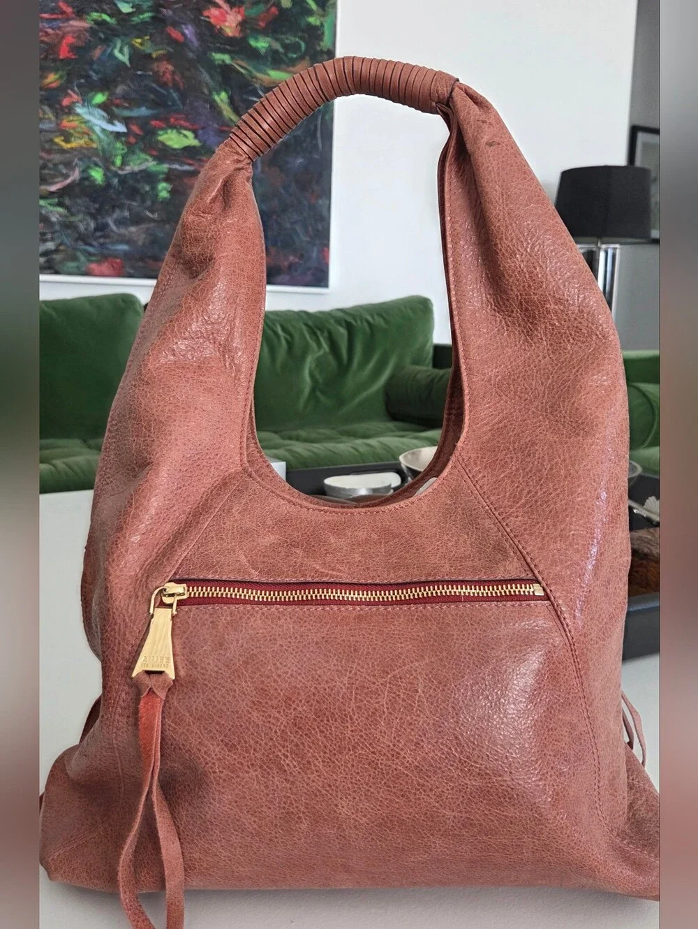 Aimee Kestenberg Leather Gia A-Line Hobo Bag, Dusty Rose / Light Rusty Brown